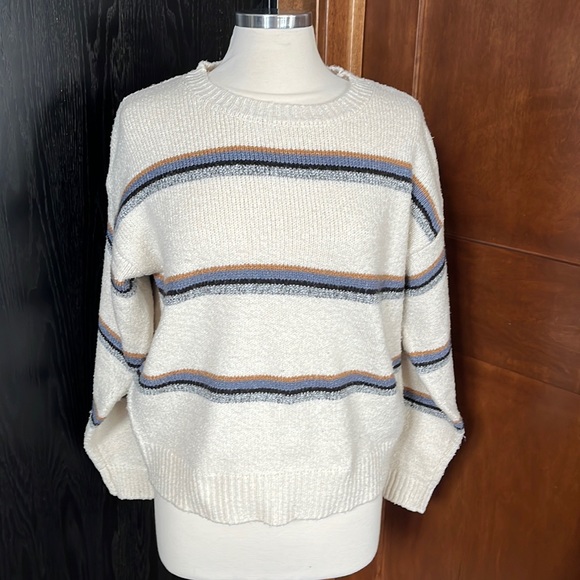 Others Follow Pullover Sweater Striped cream Long Sleeve Crew Neck - Picture 1 of 4